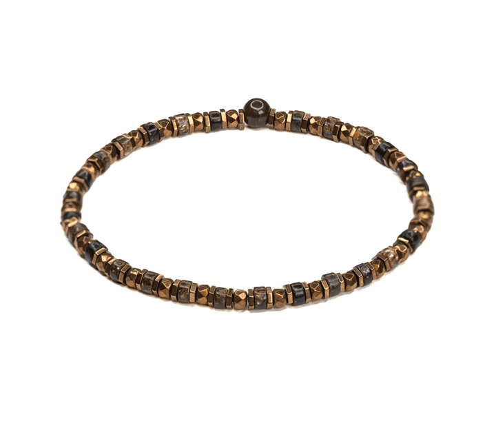 Tawny bronze biotite mica and titanium hematite stretch anklet on white