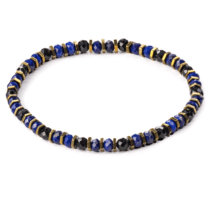 The Suit lapis and black tourmaline stretch bracelet on white